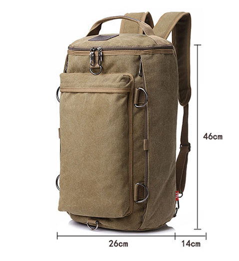 Double Shoulder Canvas Backpack Men'S Multifunctional Travel Bag Large Capacity Student Schoolbag