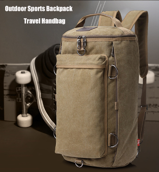 Double Shoulder Canvas Backpack Men'S Multifunctional Travel Bag Large Capacity Student Schoolbag